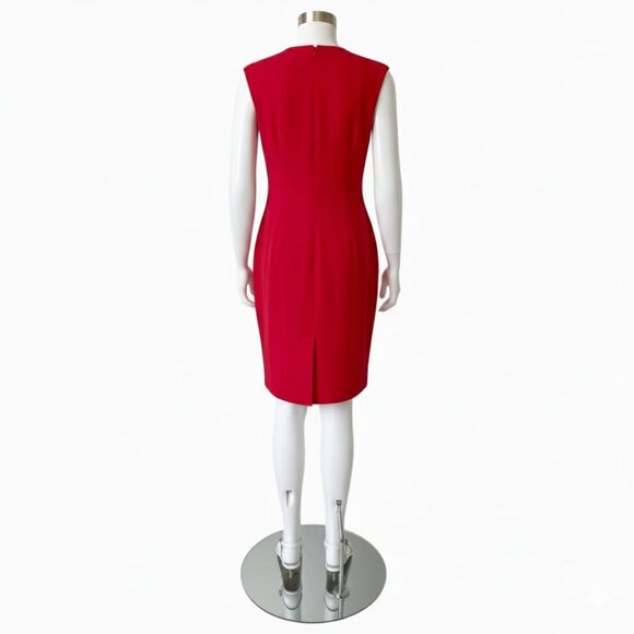 VTG Vintage 80s 90s Burns Red V-Neck Sleeveless Fitted Sheath Power Dress Sz 6 - Picture 4 of 12